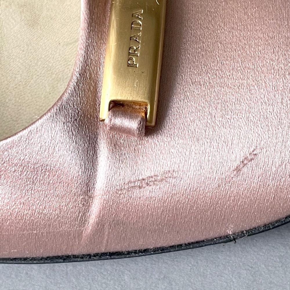 PRADA pink satin ballet flats w/ gold color buckle engraved with PRADA - Picture 12 of 14